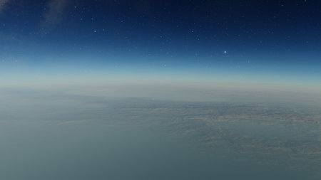 alien planet landscape, science fiction illustration, view from a beautiful planet, beautiful space background 3d renderの写真素材