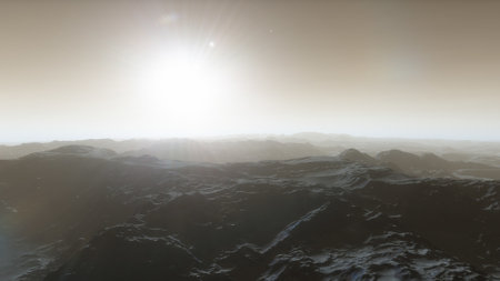 alien planet landscape, science fiction illustration, view from a beautiful planet, beautiful space background 3d renderの写真素材