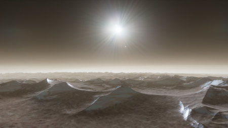 alien planet landscape, science fiction illustration, view from a beautiful planet, beautiful space background 3d renderの写真素材