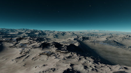 alien planet landscape, science fiction illustration, view from a beautiful planet, beautiful space background 3d renderの写真素材