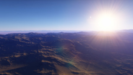 alien planet landscape, science fiction illustration, view from a beautiful planet, beautiful space background 3d renderの写真素材