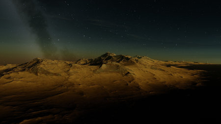 alien planet landscape, science fiction illustration, view from a beautiful planet, beautiful space background 3d renderの写真素材