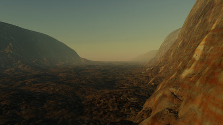 alien planet landscape, science fiction illustration, view from a beautiful planet, beautiful space background 3d renderの写真素材