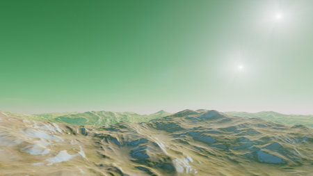 alien planet landscape, science fiction illustration, view from a beautiful planet, beautiful space background 3d renderの写真素材