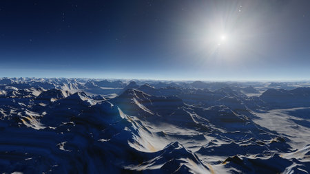 alien planet landscape, science fiction illustration, view from a beautiful planet, beautiful space background 3d renderの写真素材