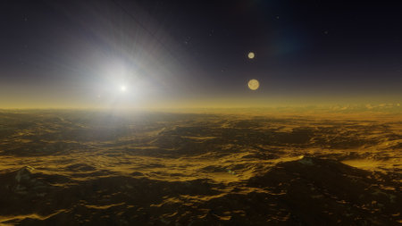 alien planet landscape, science fiction illustration, view from a beautiful planet, beautiful space background 3d renderの写真素材