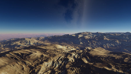 alien planet landscape, science fiction illustration, view from a beautiful planet, beautiful space background 3d renderの写真素材