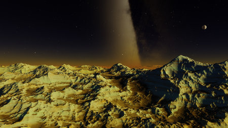 alien planet landscape, science fiction illustration, view from a beautiful planet, beautiful space background 3d renderの写真素材