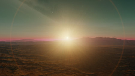 alien planet landscape, science fiction illustration, view from a beautiful planet, beautiful space background 3d renderの写真素材