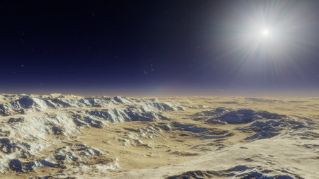 alien planet landscape, science fiction illustration, view from a beautiful planet, beautiful space background 3d renderの写真素材