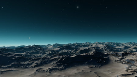 alien planet landscape, science fiction illustration, view from a beautiful planet, beautiful space background 3d renderの写真素材