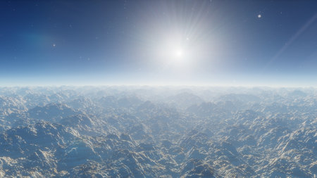 alien planet landscape, science fiction illustration, view from a beautiful planet, beautiful space background 3d renderの写真素材