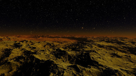 alien planet landscape, science fiction illustration, view from a beautiful planet, beautiful space background 3d renderの写真素材