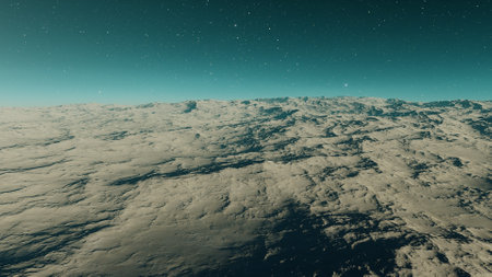 alien planet landscape, science fiction illustration, view from a beautiful planet, beautiful space background 3d renderの写真素材