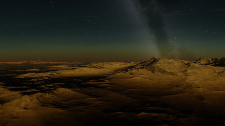 alien planet landscape, science fiction illustration, view from a beautiful planet, beautiful space background 3d renderの写真素材