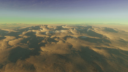 alien planet landscape, science fiction illustration, view from a beautiful planet, beautiful space background 3d renderの写真素材