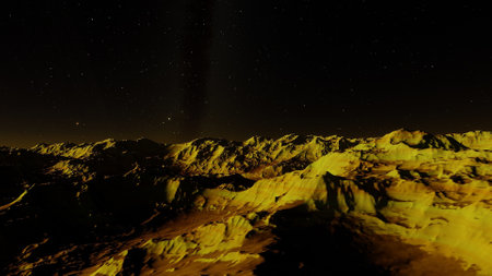 beautiful view from an exoplanet, a view from an alien planet, a computer-generated surface, a fantastic view of an unknown world, a fantasy world 3D renderの写真素材