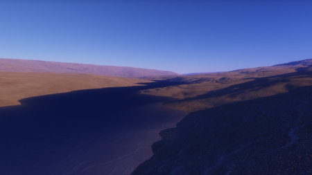 beautiful view from an exoplanet, a view from an alien planet, a computer-generated surface, a fantastic view of an unknown world, a fantasy world 3D renderの写真素材