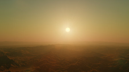 beautiful view from an exoplanet, a view from an alien planet, a computer-generated surface, a fantastic view of an unknown world, a fantasy world 3D renderの写真素材