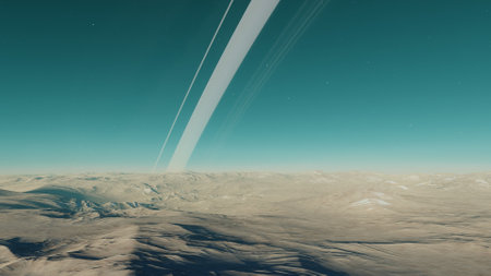 beautiful view from an exoplanet, a view from an alien planet, a computer-generated surface, a fantastic view of an unknown world, a fantasy world 3D renderの写真素材