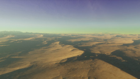beautiful view from an exoplanet, a view from an alien planet, a computer-generated surface, a fantastic view of an unknown world, a fantasy world 3D renderの写真素材