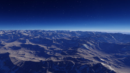 beautiful view from an exoplanet, a view from an alien planet, a computer-generated surface, a fantastic view of an unknown world, a fantasy world 3D renderの写真素材