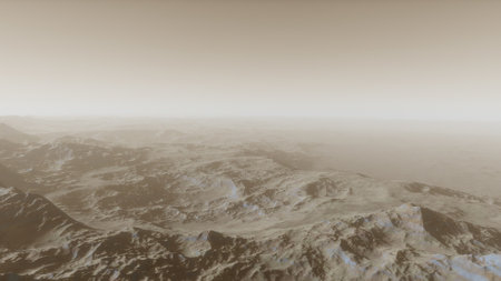 beautiful view from an exoplanet, a view from an alien planet, a computer-generated surface, a fantastic view of an unknown world, a fantasy world 3D renderの写真素材