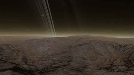 beautiful view from an exoplanet, a view from an alien planet, a computer-generated surface, a fantastic view of an unknown world, a fantasy world 3D renderの写真素材