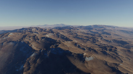 beautiful view from an exoplanet, a view from an alien planet, a computer-generated surface, a fantastic view of an unknown world, a fantasy world 3D renderの写真素材