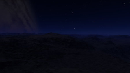 beautiful view from an exoplanet, a view from an alien planet, a computer-generated surface, a fantastic view of an unknown world, a fantasy world 3D renderの写真素材
