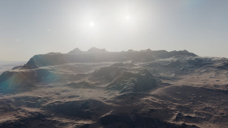 beautiful view from an exoplanet, a view from an alien planet, a computer-generated surface, a fantastic view of an unknown world, a fantasy world 3D renderの写真素材
