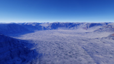 beautiful view from an exoplanet, a view from an alien planet, a computer-generated surface, a fantastic view of an unknown world, a fantasy world 3D renderの写真素材