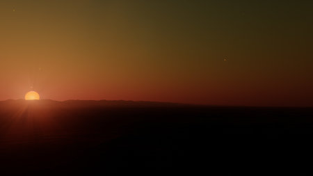 beautiful view from an exoplanet, a view from an alien planet, a computer-generated surface, a fantastic view of an unknown world, a fantasy world 3D renderの写真素材