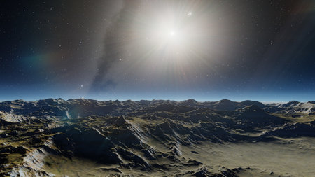 science fiction illustration, beautiful space background, a computer-generated surface, a fantasy world 3d renderの写真素材