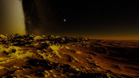 alien planet landscape, science fiction illustration, view from a beautiful planet, beautiful space background 3d renderの写真素材