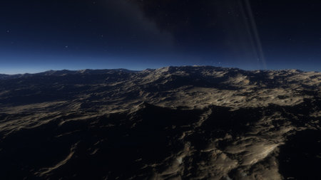 alien planet landscape, science fiction illustration, view from a beautiful planet, beautiful space background 3d renderの写真素材
