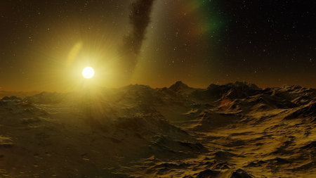 alien planet landscape, science fiction illustration, view from a beautiful planet, beautiful space...
