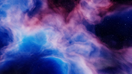 nebula gas cloud in deep outer space, science fiction illustrarion, colorful space background with...