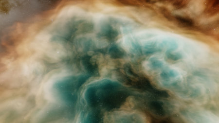 nebula gas cloud in deep outer space, science fiction illustrarion, colorful space background with stars 3d renderの写真素材