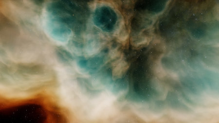 nebula gas cloud in deep outer space, science fiction illustrarion, colorful space background with stars 3d renderの写真素材