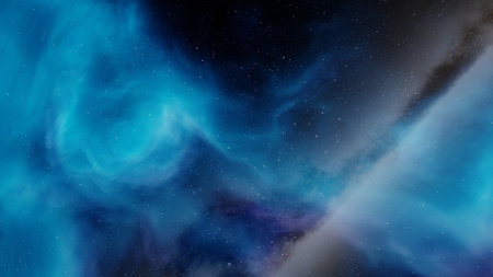 nebula gas cloud in deep outer space, science fiction illustrarion, colorful space background with stars 3d renderの写真素材