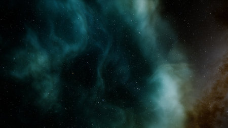 nebula gas cloud in deep outer space, science fiction illustrarion, colorful space background with stars 3d renderの写真素材