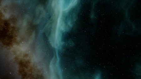 nebula gas cloud in deep outer space, science fiction illustrarion, colorful space background with stars 3d renderの写真素材