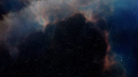 nebula gas cloud in deep outer space, science fiction illustrarion, colorful space background with stars 3d renderの写真素材