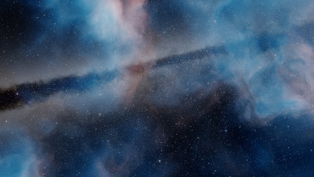 nebula gas cloud in deep outer space, science fiction illustrarion, colorful space background with...
