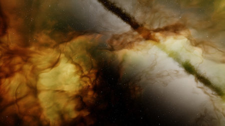 nebula gas cloud in deep outer space, science fiction illustrarion, colorful space background with...