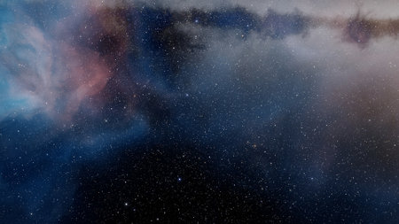 nebula gas cloud in deep outer space, science fiction illustrarion, colorful space background with stars 3d renderの写真素材