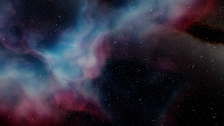 nebula gas cloud in deep outer space, science fiction illustrarion, colorful space background with stars 3d renderの写真素材