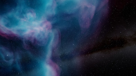 nebula gas cloud in deep outer space, science fiction illustrarion, colorful space background with stars 3d renderの写真素材