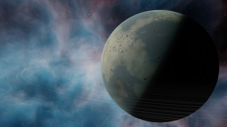 super-earth planet, realistic exoplanet, planet suitable for colonization, earth-like planet in far space, planets background 3d renderの写真素材